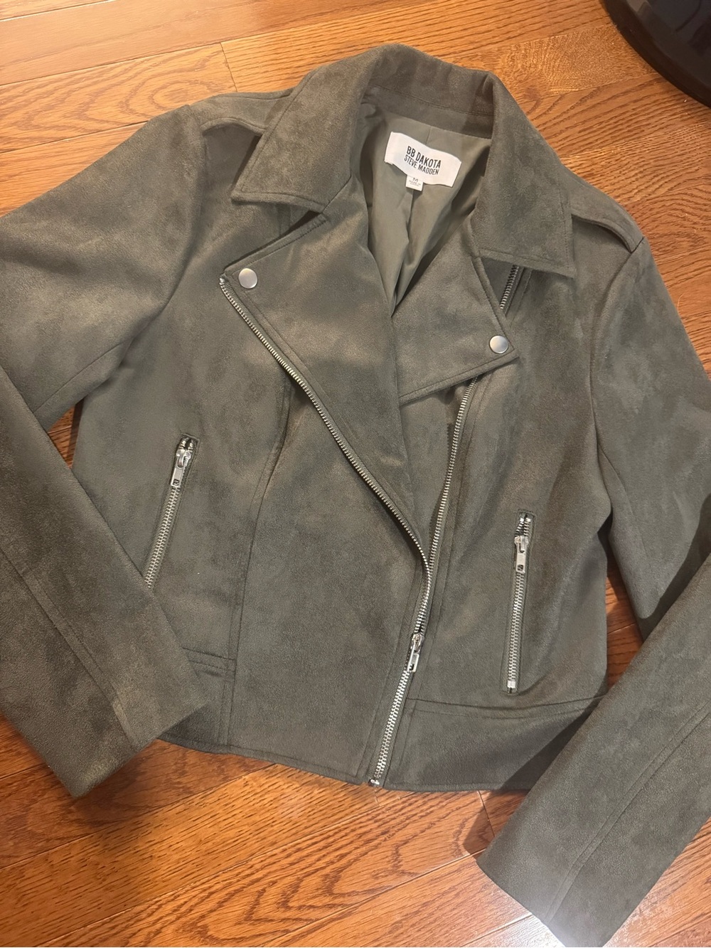 BB Dakota by Steve Madden Faux Suede Moto Jacket Olive Gray M